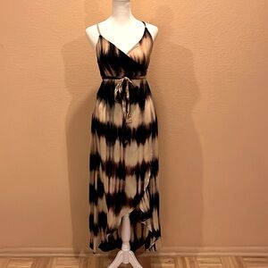 Japna wrap around tie-waist dress adjustable straps tan brown and black size S-M